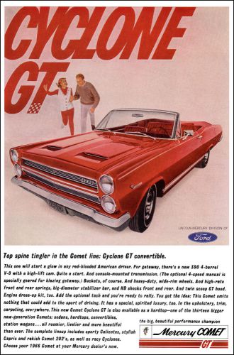1966 mercury comet cyclone gt ad poster 24x36 indy 500 pace car 390 art muscle