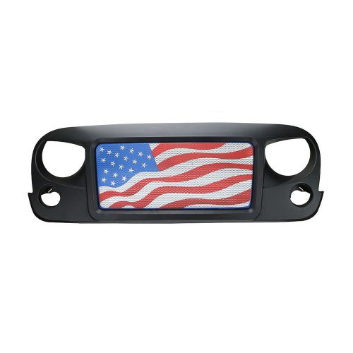 Avenger mesh grill spartan grille w/ usa flag for 07-16 jeep wrangler black