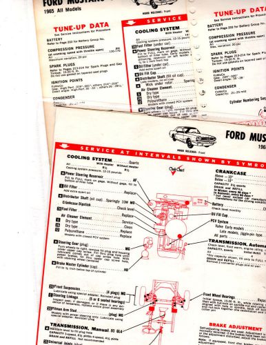 1965 ford  mustang 6 cyl &amp; v-8 65 lube lubrication &amp; tune-up charts t4