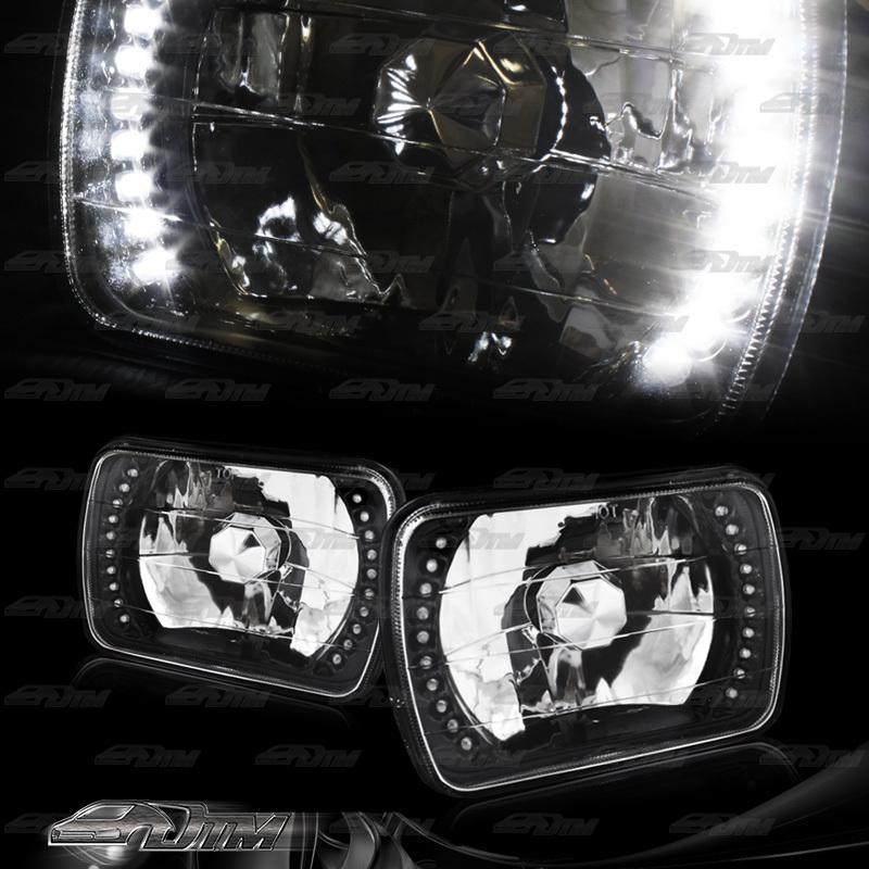 Universal 7"x6" h6054 sealed beam white led diamond cut black housing headlights