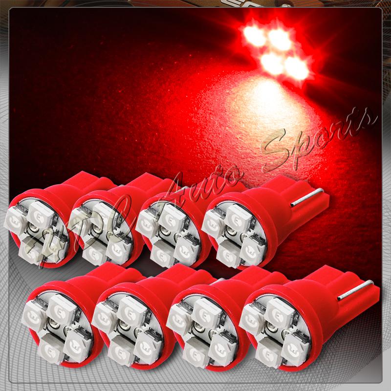 8x 4 smd t10 194 12v interior instrument panel gauge replacement bulbs - red