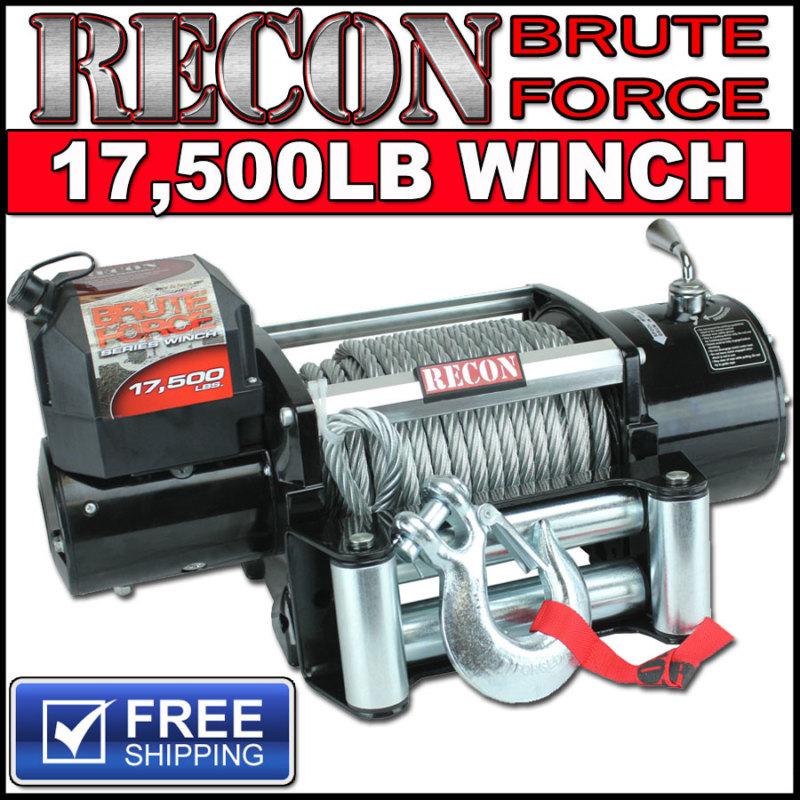 Recon 17500 lbs brute force 12v recovery winch truck, trailer, wrecker 16000lb