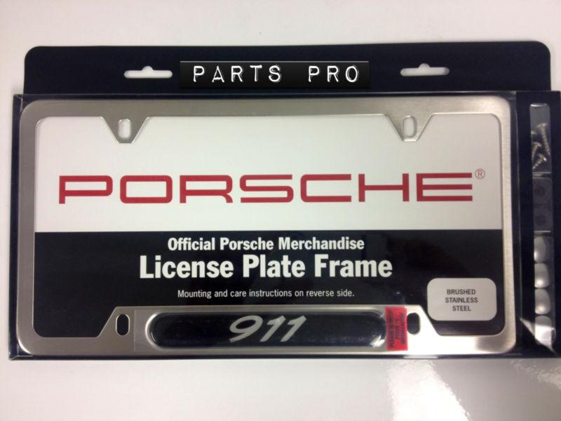 Genuine oem porsche 911 license plate frame brushed stainless steel