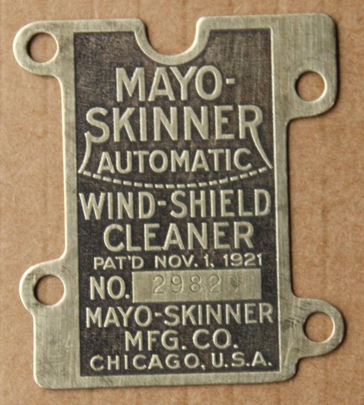 Vintage mayo skinner automatic windshield wind shield cleaner plaque patch 