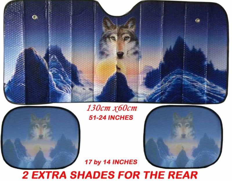 Car window sun shade with nice printed wolf and 2 extra for the sides