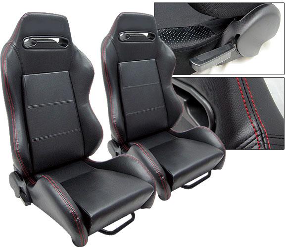 2 black leather + red stitch racing seats reclinable + sliders pontiac new *