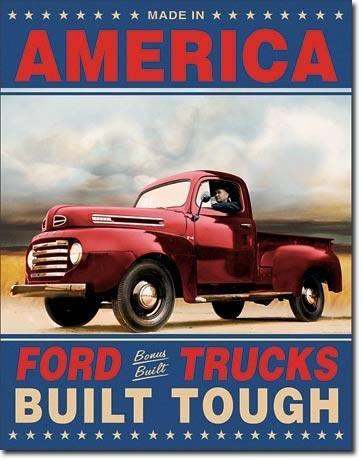 America ford trucks built tough logo vintage style tin sign hot rod new usa made