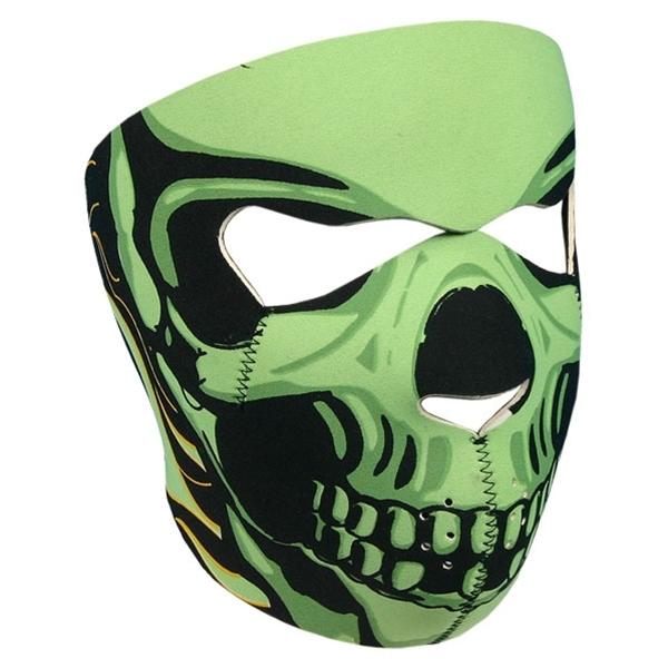 2-n-1 reversible motorcycle biker skiers neoprene face mask - green goblin skull