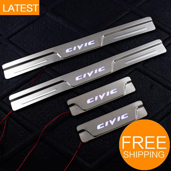 New led 304 stainless steel door sill scuff plate f 9 gen honda civic 2011 12 13