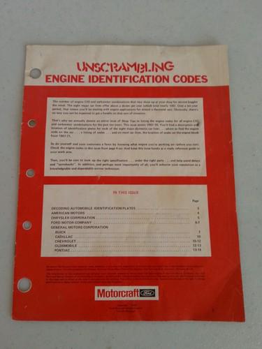 Motorcraft  unscrambling engine identification codes 1967-1976 