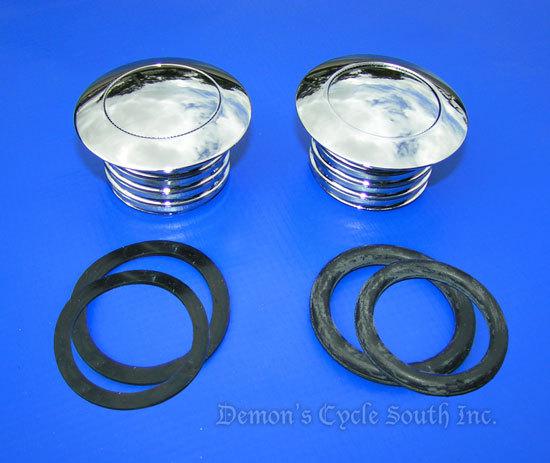 2 new smooth chrome pop-up gas tank cap caps covers set fits harley 1984-99