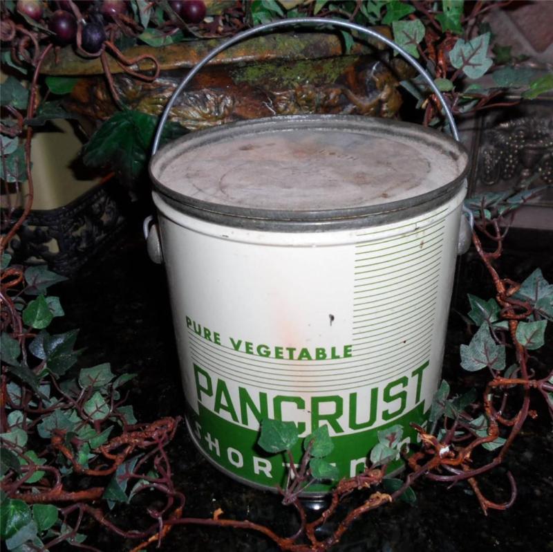 Antique vintage 1930's pancrust shortening metal tin can pail bucket lid handle
