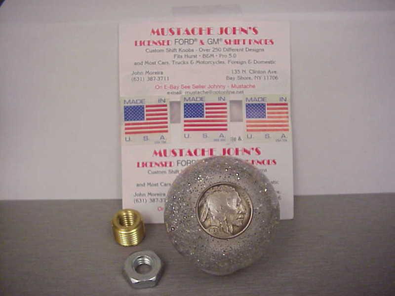 1936 indian head nickel, custom made shift knob, (clear glitterl) jockey shift