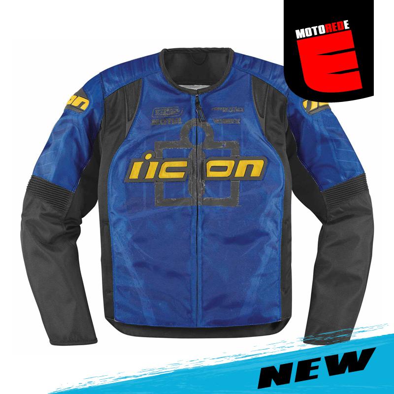 Icon overlord type 1 motorcycle textile jacket blue black yellow xlarge xl