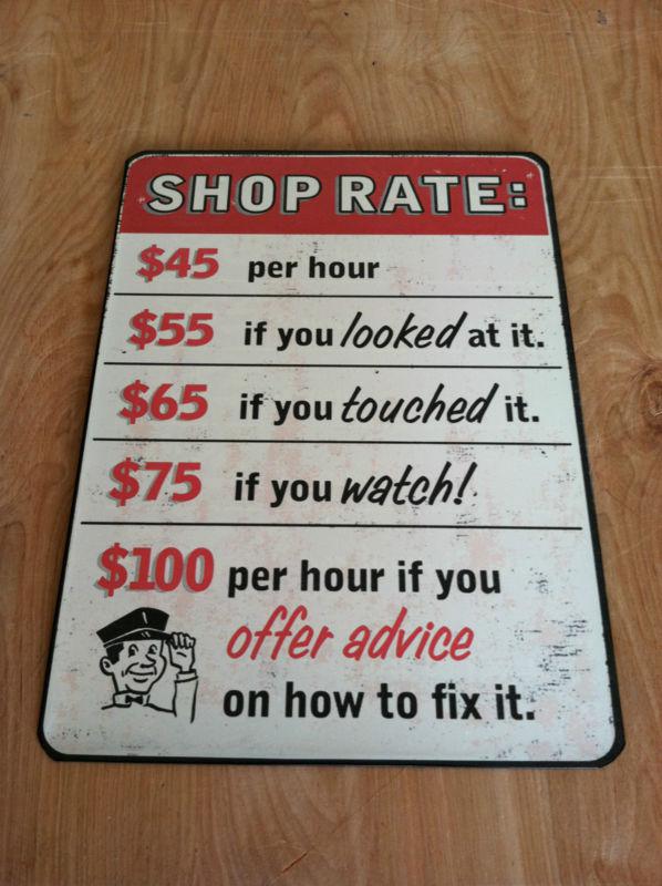 Firm shop rates metal sign.bike shop,garage,man cave.art.