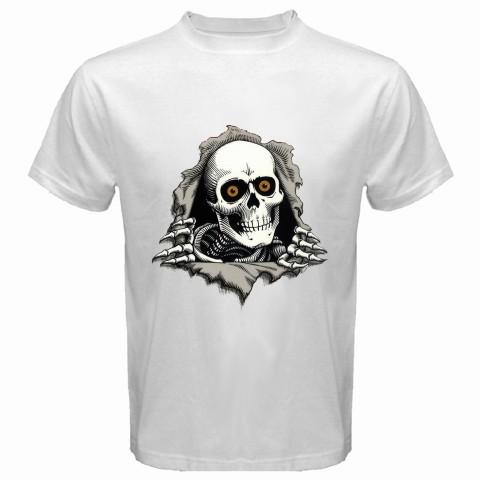 Powell skateboards skull logo t-shirt white shirt size xs-2xl