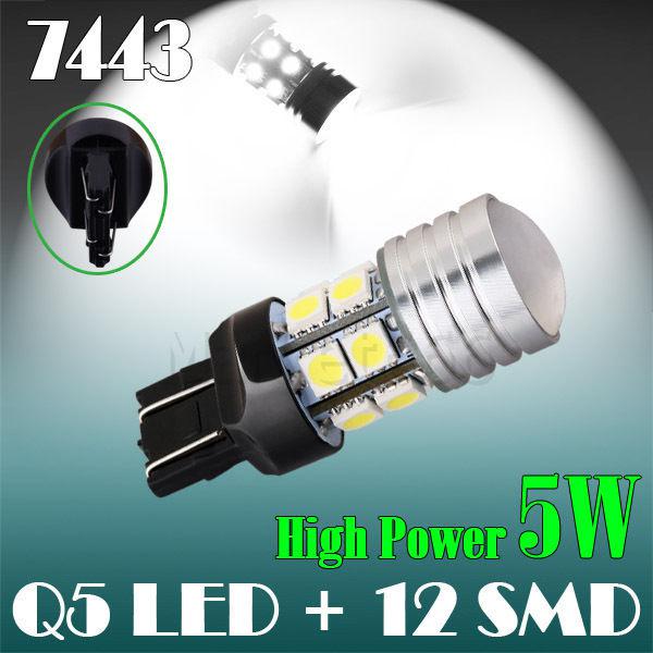 7440 7443 high power q5 12 smd 5050 pure white stop tail car 5w led light bulb