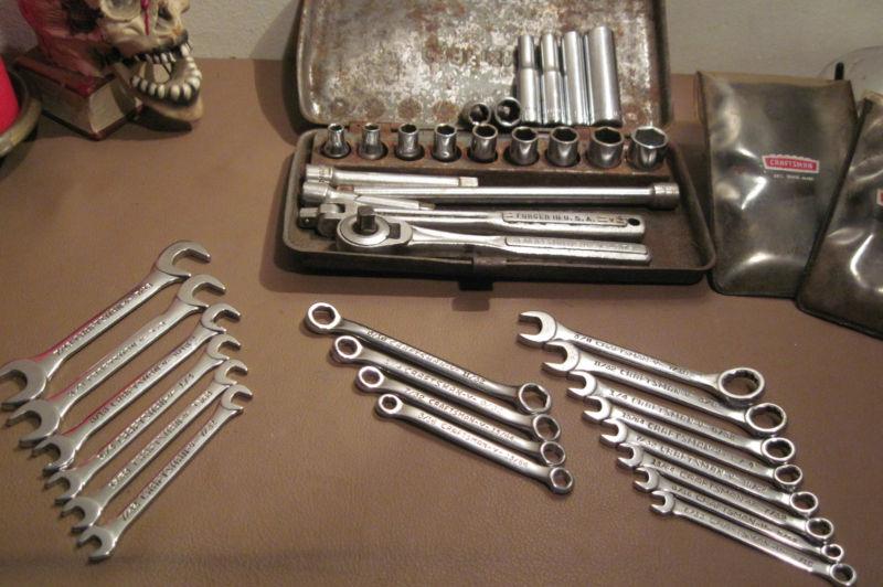 Vintage craftsman -v- 1/4" socket set & 3 sets standard ignition wrenches box