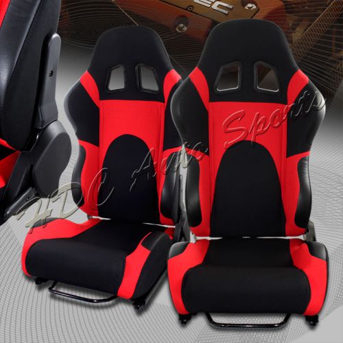 Universal black / red type-6 fully adjustable cloth bucket racing seats +sliders
