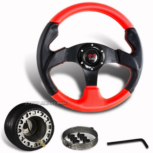 320mm black red pvc leather jdm steering wheel + hub for del sol integra civic