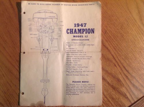 1947 model 1-j champion outboard motor manual instruction parts list