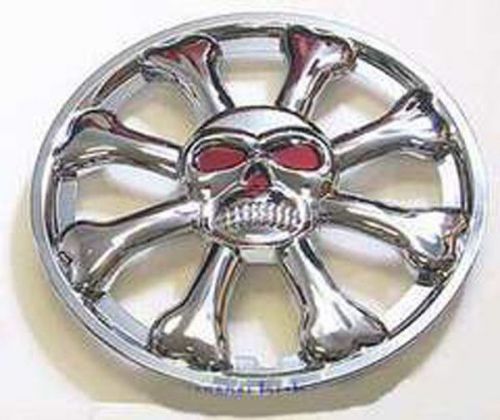 Chrome 14&#034;  skull hub caps full wheel rim covers w/retention ring(set of 4)