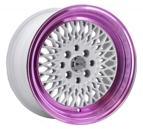15x8 8h f1r f01 4x114.3 25 white/purple lip wheel fit nissan honda acura  set(4)