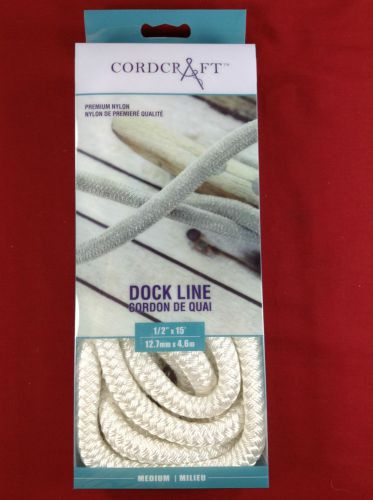 Dock line premium nylon 1/2&#034; x 15&#039; white cordcraft marine rope double braided