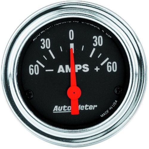 Autometer traditional chrome electrical ammeter gauge 2 1/16&#034; dia black face