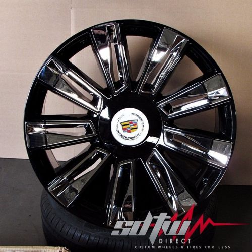 22&#034; cadillac style gloss black chrome inserts wheels fits escalade chevy  gmc