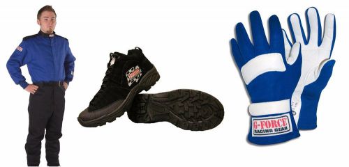 G force racing novice race w/ 1lyr driving suit,shoes &amp; gloves blue / black
