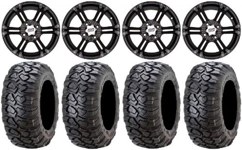 Itp ss212 black golf wheels 12&#034; 23x10-12 ultracross tires ez-go &amp; club car