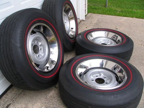 15x7 rally wheels with trim rings &amp; firestone wide oval g70x15 redline tires