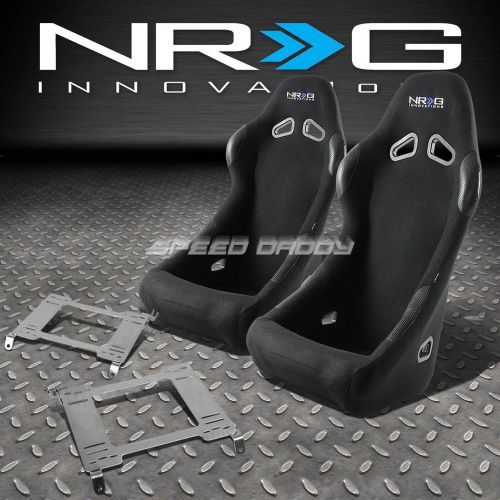 Nrg black cloth bucket racing seats+stainless steel bracket for 98-02 accord cg