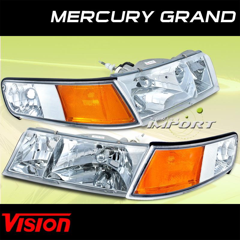 Mercury 98-02 grand marquis chrome headlights w/corner lamp driver+passenger