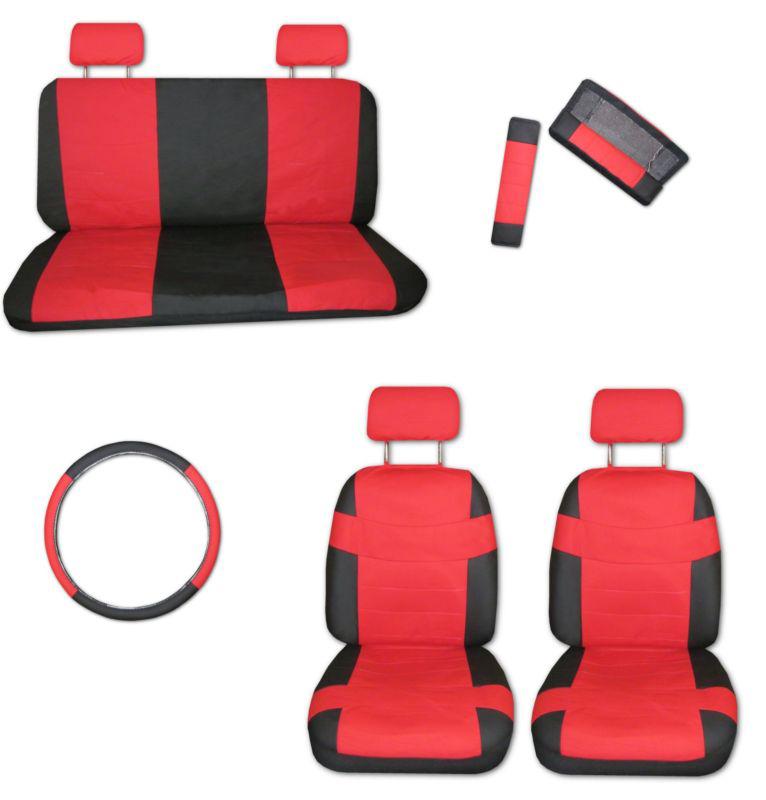 Superior artificial leather red black car truck seat covers set with extras #d