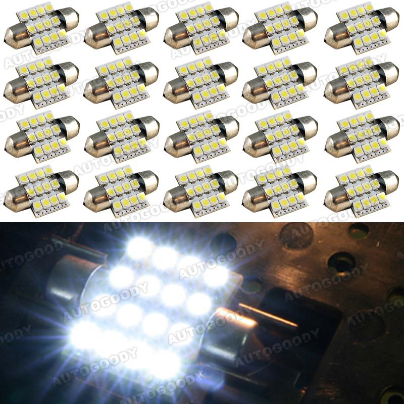 20 x white led 12-smd bulbs 31mm 1.25" super bright light
