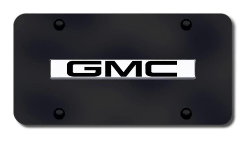 Gm gmc name chrome on black license plate made in usa genuine