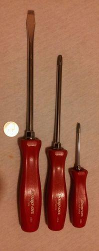 Lot of 3 ---red---    snap on  hard handle screwdrivers