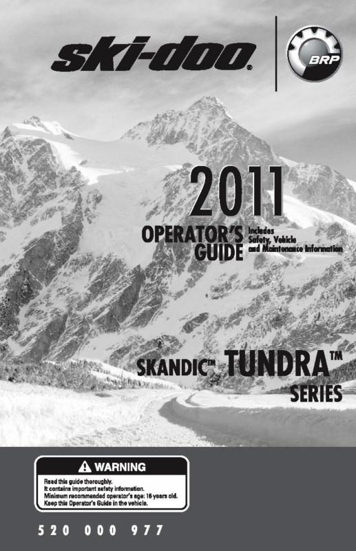 Ski-doo snowmobile owners manual 2011 skandic / tundra series