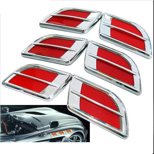 Car side fender air flow decoration vent cover chrome red x 6 pieces