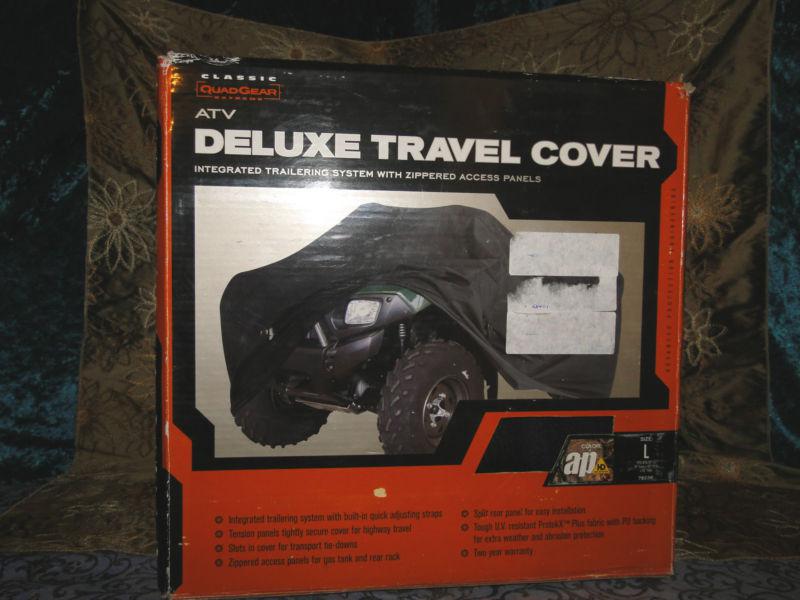 Atv deluxe travel cover elastic hem quad gear black fuel tank access & more