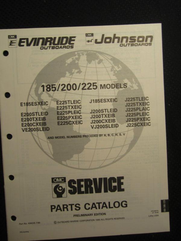 1991 omc evinrude johnson outboard motor 185 200 225 hp parts catalog manual 