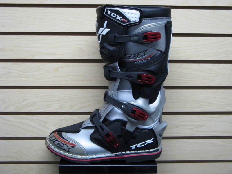 Tcx pro2 offroad dirt bike mx motorcycle riding boots silver size 10