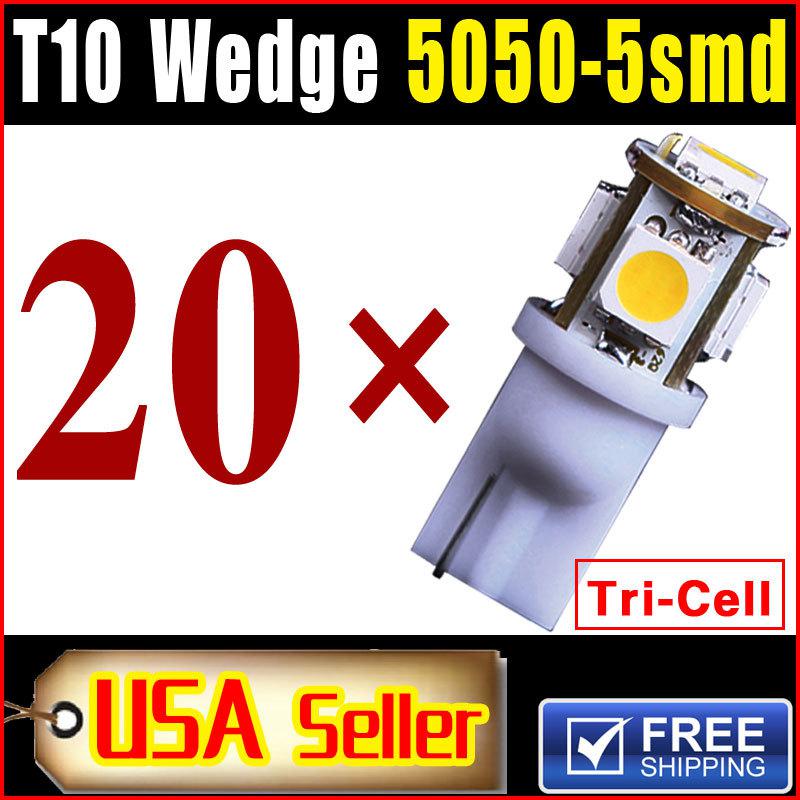 20 x white interior map dome t10 5-smd 5050 led light bulbs 158 192 168 194 175