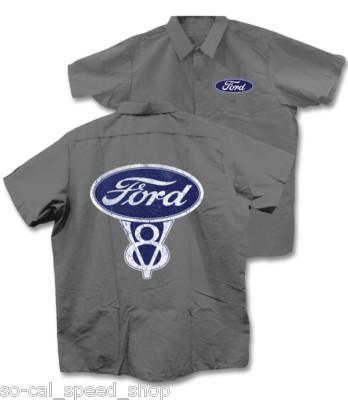 Xl ford v8 logo grey work shirt vtg style rat hot rod custom flathead garage