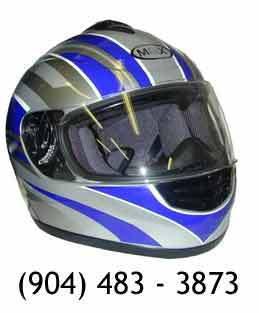 Medium silver and  blue dot motorcycle full face bike helmet
