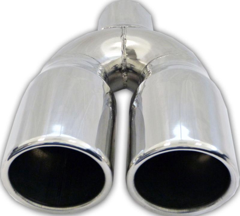 Muffler tip exhaust tail pipe chrome dual round id: 2.25" od: 3.5" length: 12"