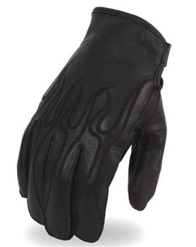Mens leather full finger gloves with flames made by fmc fi172gel