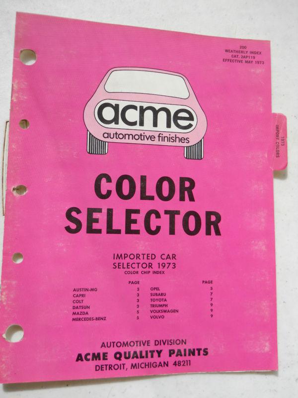 1973 acme imported  paint chip color chart information catalog   lot